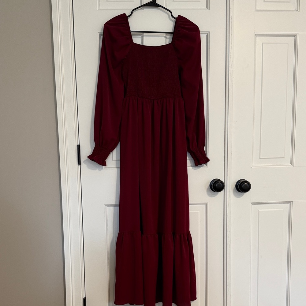 Long Sleeve Burgundy Maxi Dress